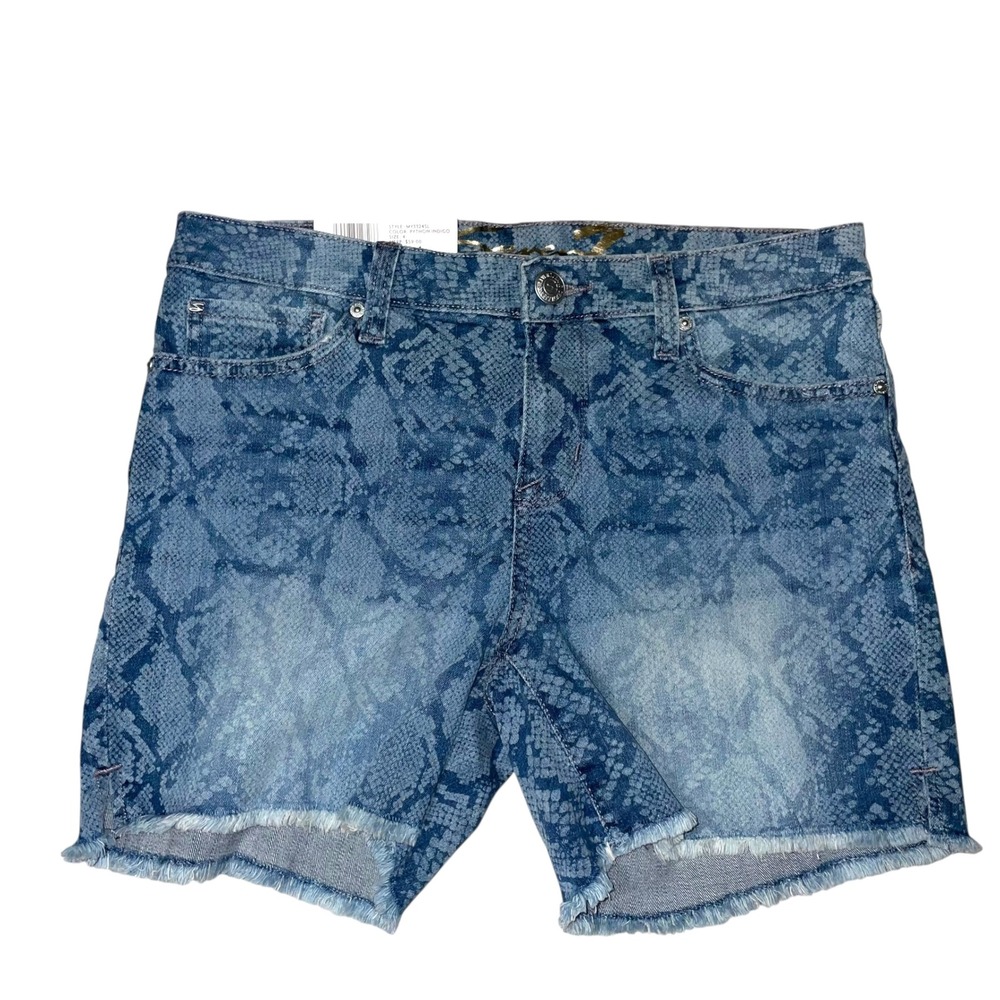 Seven7 Size 4 Indigo Python Denim‎ Shorts Frayed Hem Weekend Style